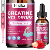 Hovika frasco frontal con creatina líquida sabor fresa mostrando diseño claro y portátil