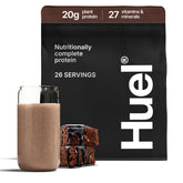 Huel envase frontal sabor chocolate fudge brownie mostrando marca y conveniencia