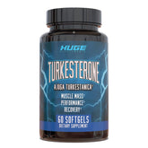 Huge Supplements frasco frontal mostrando 60 softgels y beneficio de absorción rápida