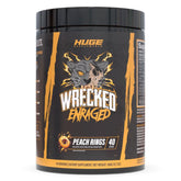 Huge Supplements bote frontal mostrando diseño y 40 servicios para entrenamiento intenso