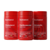 HumanN frascos del bundle frente mostrando tres productos para salud cardiovascular