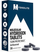HydroLite vista frontal del paquete mostrando 30 tabletas y conveniencia