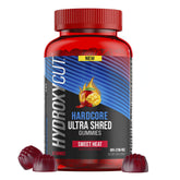 Hydroxycut empaque frontal mostrando sabor Sweet Heat y formato gomitas