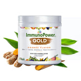 ImmunoPower Gold frente del envase mostrando diseño y sabor naranja, conveniencia diaria