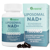inGreens envase frontal del suplemento liposomal NAD+ mostrando diseño y beneficio de potencia