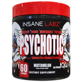 Insane Labz Psychotic frontal mostrando el envase y beneficio de energía intensa
