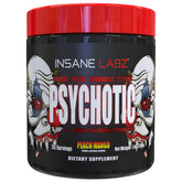 Insane Labz Psychotic vista frontal del envase y beneficio de energía duradera