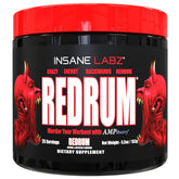 Insane Labz Redrum envase frontal mostrando etiqueta y sabor grape, efecto energético