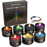 Inspireyes set frontal mostrando ocho velas y caja, ideal para regalo