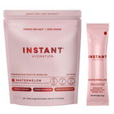 Instant Hydration empaque frontal mostrando 20 sobres y beneficio transporte fácil