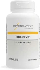 Integrative Therapeutics frasco frontal de Bio-Zyme mostrando etiqueta y beneficios clave