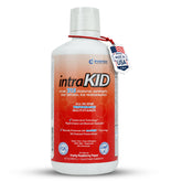 intraKID frente del envase mostrando 32 oz y sabor frambuesa, facilita elección rápida