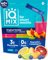 IQBAR empaque frontal del pack variedad mostrando 40 sobres y beneficios