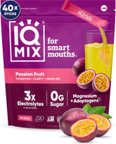 IQBAR IQMIX sabor maracuyá frente del empaque mostrando presentación de 40 sobres y conveniencia