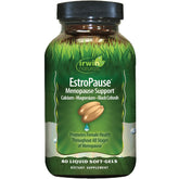 Irwin Naturals EstroPause vista frontal del envase mostrando dosificador claro y beneficios