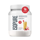 Isopure envase frontal mostrando etiqueta y beneficio de 20 g protein