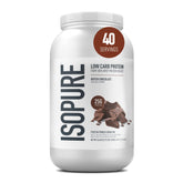 Isopure envase frontal Dutch Chocolate mostrando 25 g proteína y 0 g azúcar