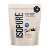 Isopure frente del empaque Vainilla Bean mostrando la información clave y conveniencia