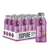 Isopure botella frontal Grape Frost mostrando diseño y beneficio refrescante
