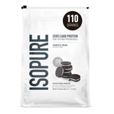 Isopure empaque frontal Cookies & Cream mostrando tamaño y marca
