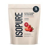 Isopure envase frontal sabor fresa mostrando marca y beneficio proteico