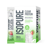 Isopure paquete frontal mostrando diseño y contenido, práctico para llevar