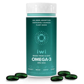 Iwi frasco frontal Omega‑3 mostrando diseño y cantidad de cápsulas para confianza