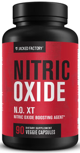 Jacked Factory frasco frontal mostrando N.O. XT y tamaño, realza confianza