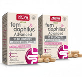 Jarrow Formulas Fem-Dophilus frontal mostrando envase y beneficios claros