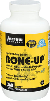 Jarrow Formulas BoneUp frente del envase mostrando 360 cápsulas y beneficio de suministro prolongado