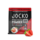 Jocko Fuel frente del envase mostrando diseño y sabor fresa beneficioso
