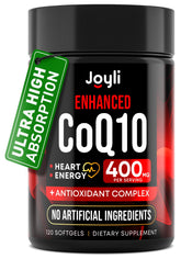 JOYLI Nutrition frasco frontal mostrando CoQ10 400 mg para confianza y claridad