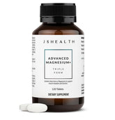 JSHealth envase frontal del suplemento de magnesio, botella de 120 tabletas, claro beneficio de conveniencia