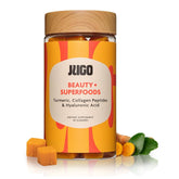 Jugo frasco frontal mostrando diseño y cantidad, facilita identificación rápida del producto