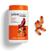 Juice Plus+ bote frontal mostrando diseño y 60 porciones, indicado para complementar omegas
