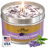 JUNIPERMIST frente de la vela lavanda y salvia, aspecto limpio y portátil