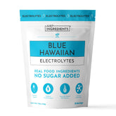 JUST INGREDIENTS empaque frontal del Blue Hawaiian mostrando ingredientes tropicales y electrolitos