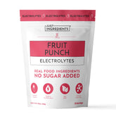 JUST INGREDIENTS envase frontal mostrando 30 servicios y sabor ponche de frutas, claridad y confianza