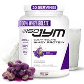 JYM Iso JYM frontal del envase mostrando etiqueta y sabor uva beneficio refrescante