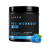 Kaged envase frontal Blue Razz mostrando diseño y cantidad 20 servicios