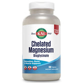 KAL frasco frontal del Magnesium Bisglycinate mostrando etiquetas claras y beneficios