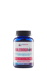 Kaleidogrow envase frontal mostrando 60 cápsulas y apoyo a cabello más fuerte