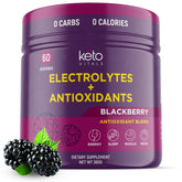 Keto Vitals envase frontal Blackberry mostrando 60 raciones y uso sin azúcar