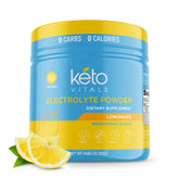 Keto Vitals envase frontal que muestra fórmula de electrolitos y beneficio de control de carbohidratos