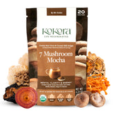 kokora envase frente mostrando mezcla de siete hongos y cacao, beneficios funcionales
