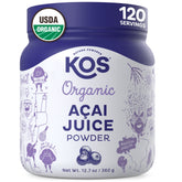 KOS polvo de acai frente del envase mostrando beneficio orgánico