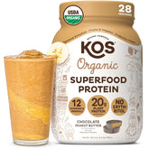 Envase KOS frente mostrando sabor chocolate cacahuate y beneficios