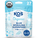 KOS spirulina azul frontal del envase mostrando color y certificaciones
