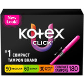 Kotex Click mostrando el frente del paquete, fácil de identificar y transportar