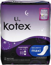 Kotex empaque frontal del producto mostrando el contenido y beneficio de protección nocturna